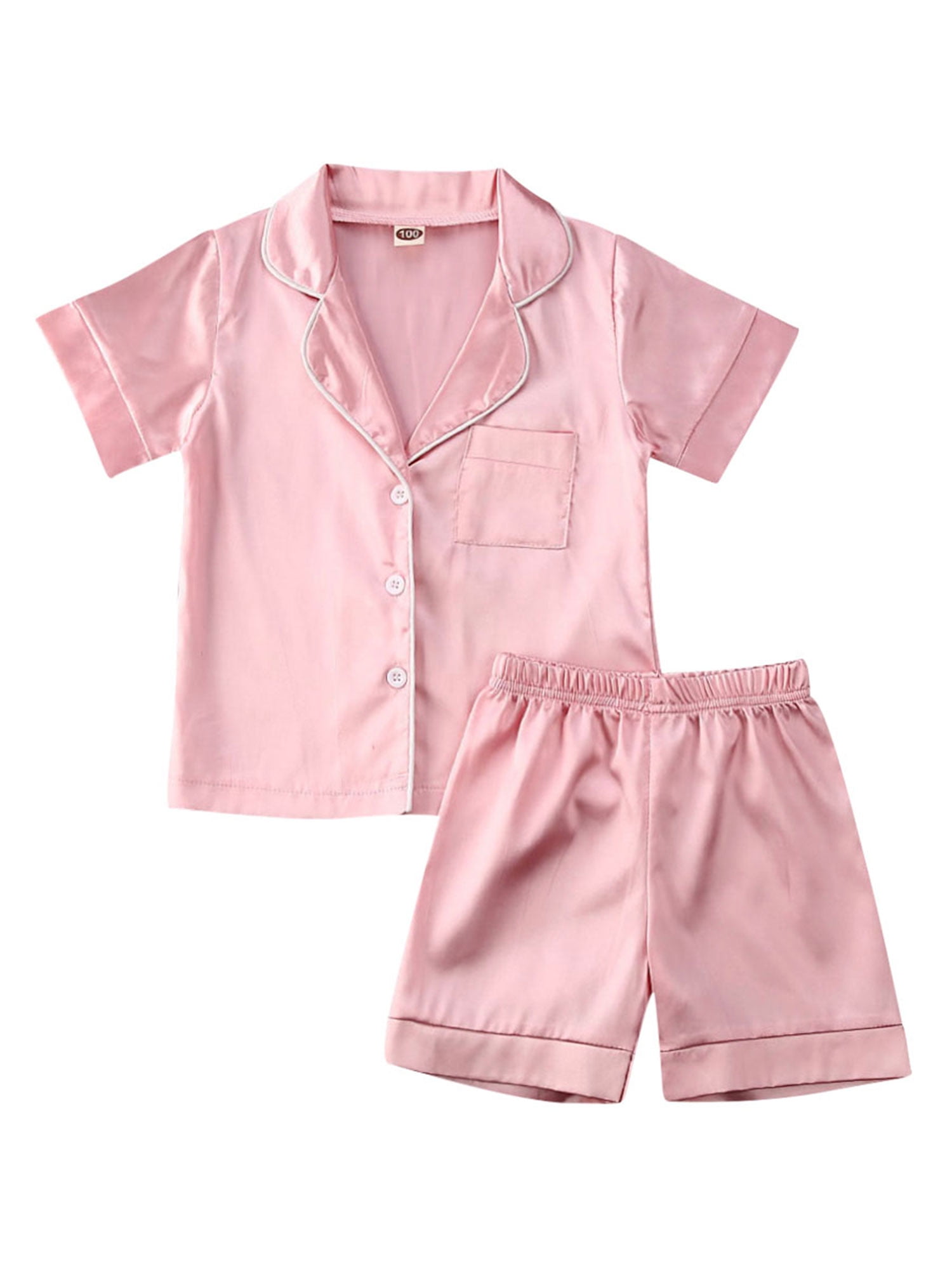 2PCS Baby Boy Girl Satin Silk Pajamas Set Short Sleeve Shirt+Pants ...