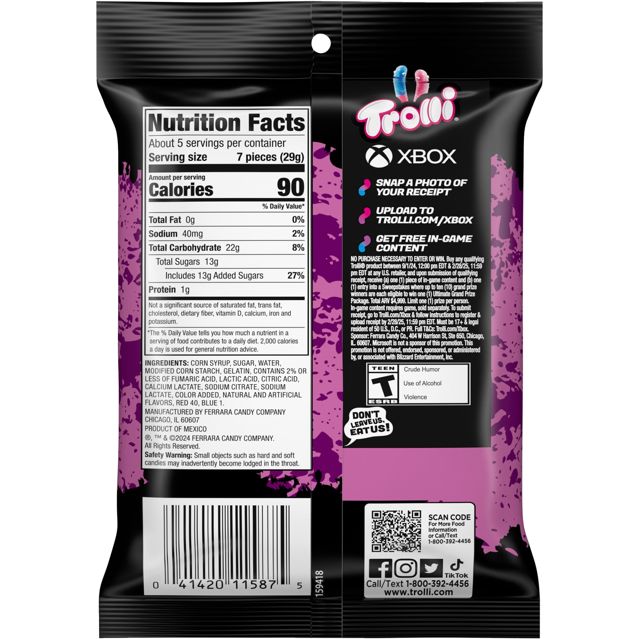 Trolli Sour Brite Crawlers, Candy, Very Berry, Sweet and Sour Gummy Worms, 5 oz-Pack of 6