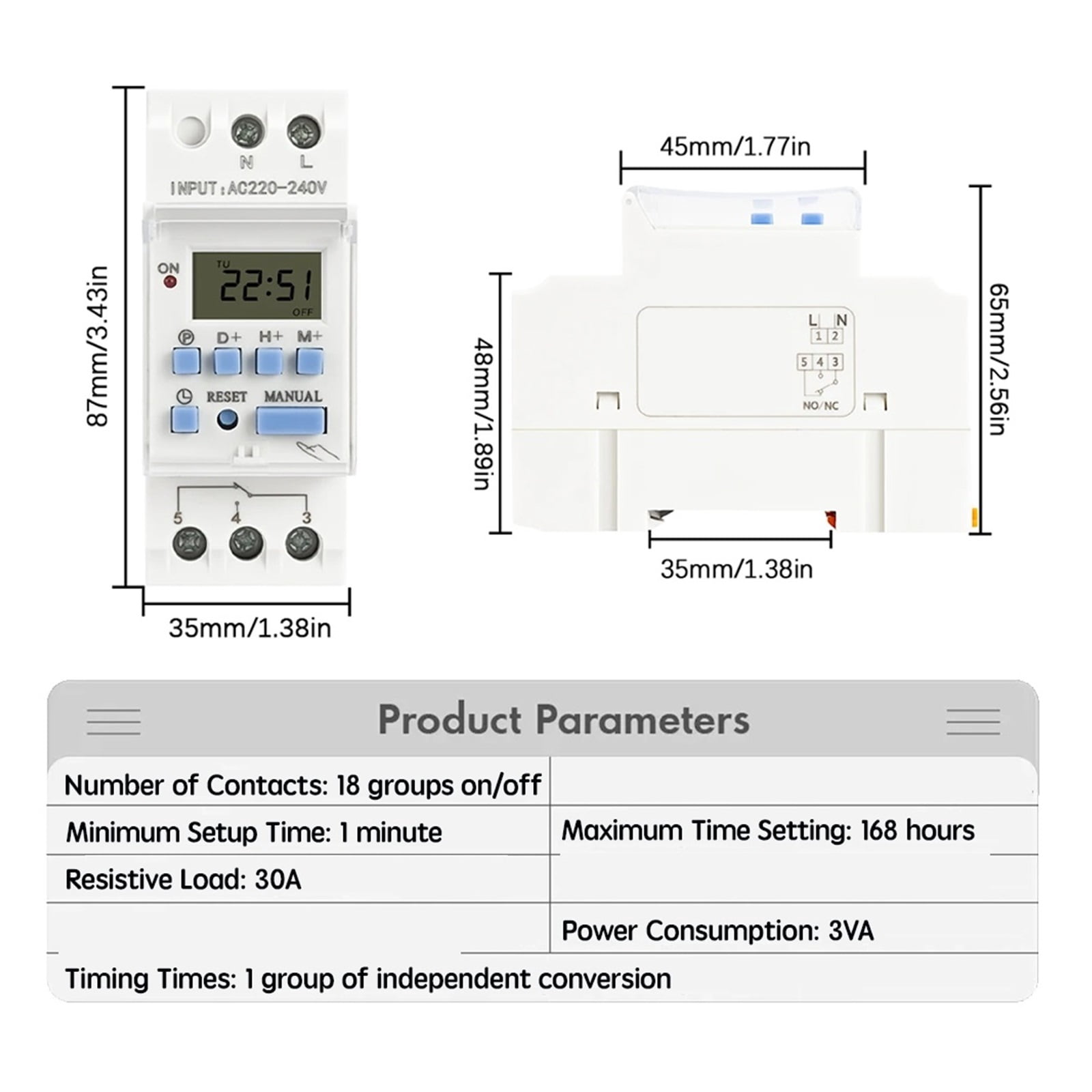 EJYWPSWD Ac Dc12v 24v 48v 110v 220v 1no1nc 1no 15a 30a Thc Din Rail Weekly 7 Days Programmable Digital Time Switch Relay Timer Controller