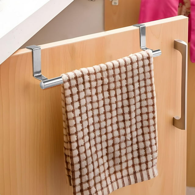 Vaidha Stainless Steel Single Pole Double-layer Towel Rack Kitchen And Bathroom Non Perforated Towel Rack Cabinet Door Back Hanging Rack