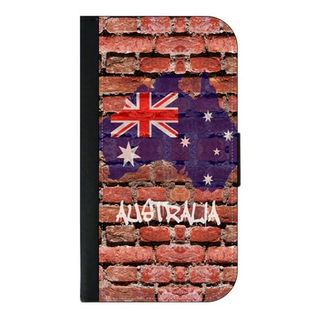 Ge Wall Case - Australian - Australia Flag Brick Wall Art Print Design - Wallet Style Cell Phone Case with 2 Card Slots and a Flip Cover Compatible with the Apple iPhone 7 Plus and 8 Plus Universal