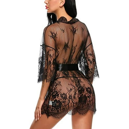 

Women s lace Kimono Robe Doll Pack Underwear Mesh Nightdress M-3XL