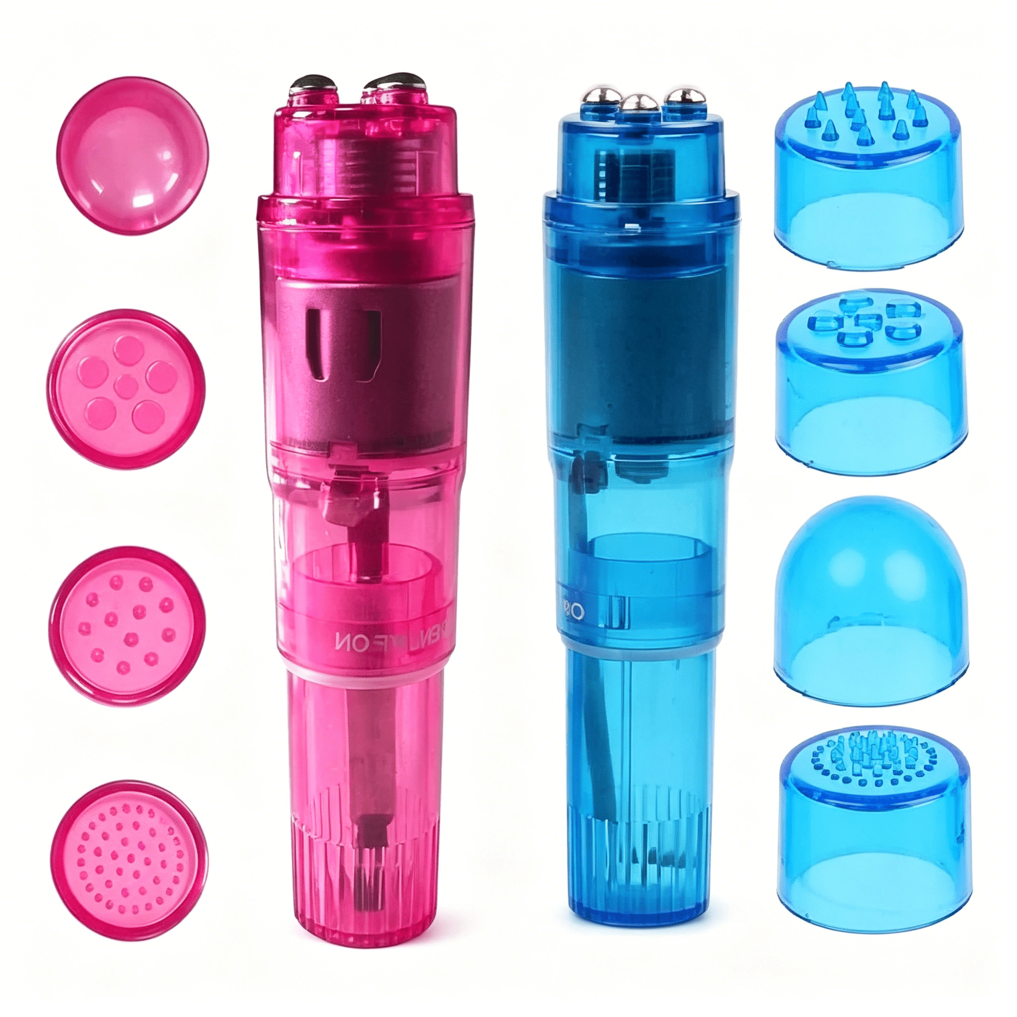 XIRQI Mini Massager Handheld with 4 Heads Pocket Pen for Body,Face,Neck,Head,Back,Mini Massager for Women(Pink and Blue)