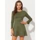 thumbnail image 3 of Mini vestido informal de manga larga con dobladillo con volantes y cuello redondo de ante sintético para mujer Ejercito Verde XL, 3 of 5