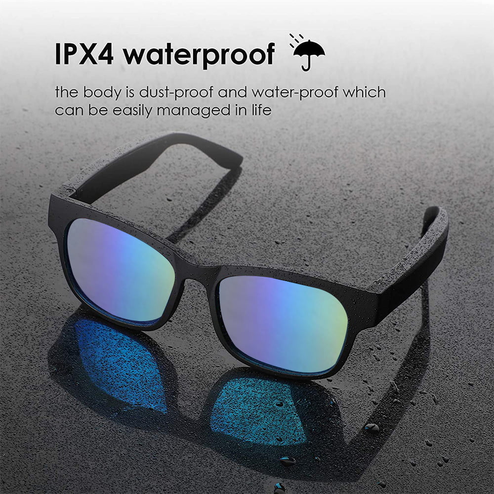 Sunglasses, Open and Audio Protection Speaker Outdoor Resistance LNGOOR Sports Bluetooth Lens for Sunglasses Water UV Ear Full (Black)