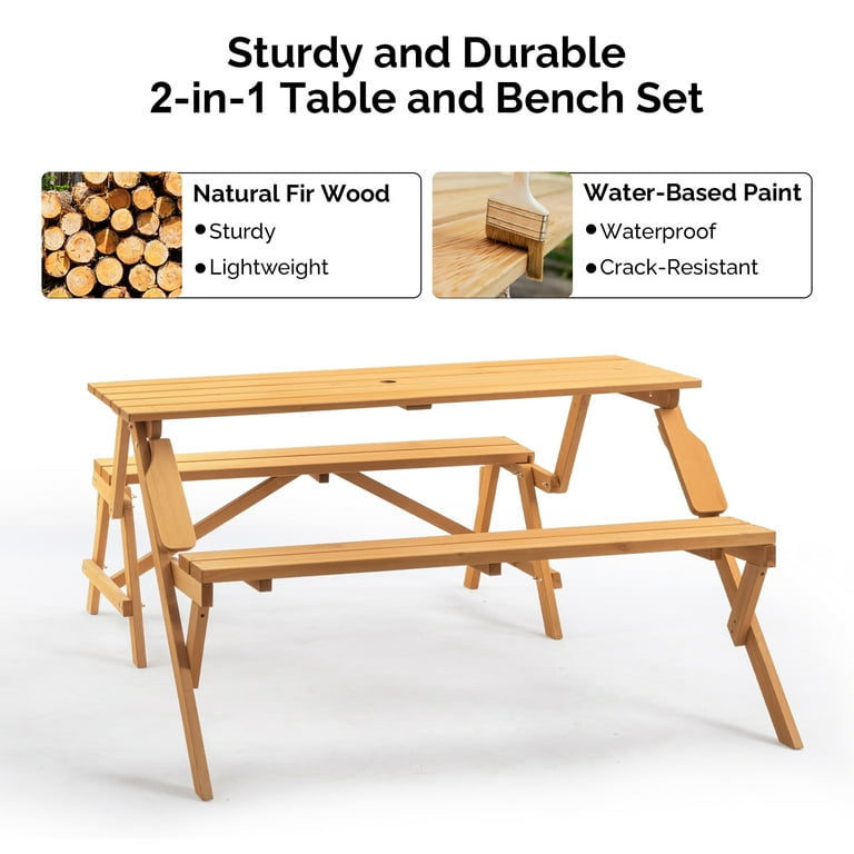 Ktaxon 2-in-1 Outdoor Interchangeable Wooden Picnic Table Set