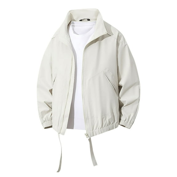 hotojiny Men's Jacket Fall Fashion Windbreaker Zipper Coat Lightweight Casual Solid Color Long Sleeve Outwear with Pocket