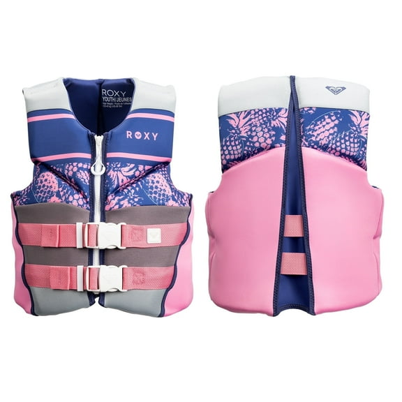 ROXY Youth Life Vest, USCG and Transport Canada Approved PFD, Evoprene Daily CGA Life Jacket Personal Flotation Device for Girls Weighing 55-88 lbs, Boating Kayaking Pool Swimming Water Sports