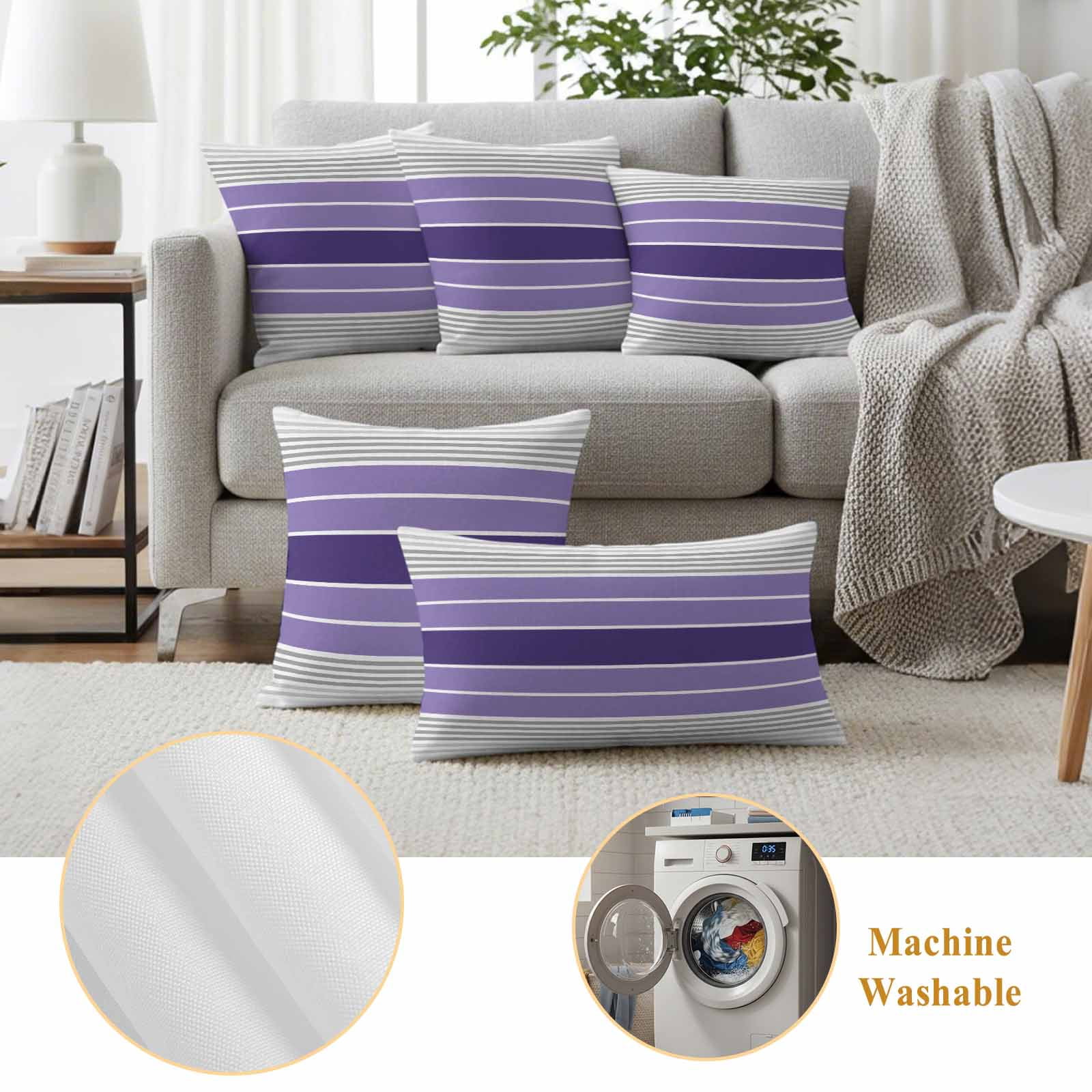 Purple Ombre Stripes Outdoor Waterproof Pillow Covers, Minimalist Gradient Lines Texture Decorative Rectangle Throw Pillowcase Sofa Cushion Sham for Patio/Couch/Chair, 20"x12" 2 Pack
