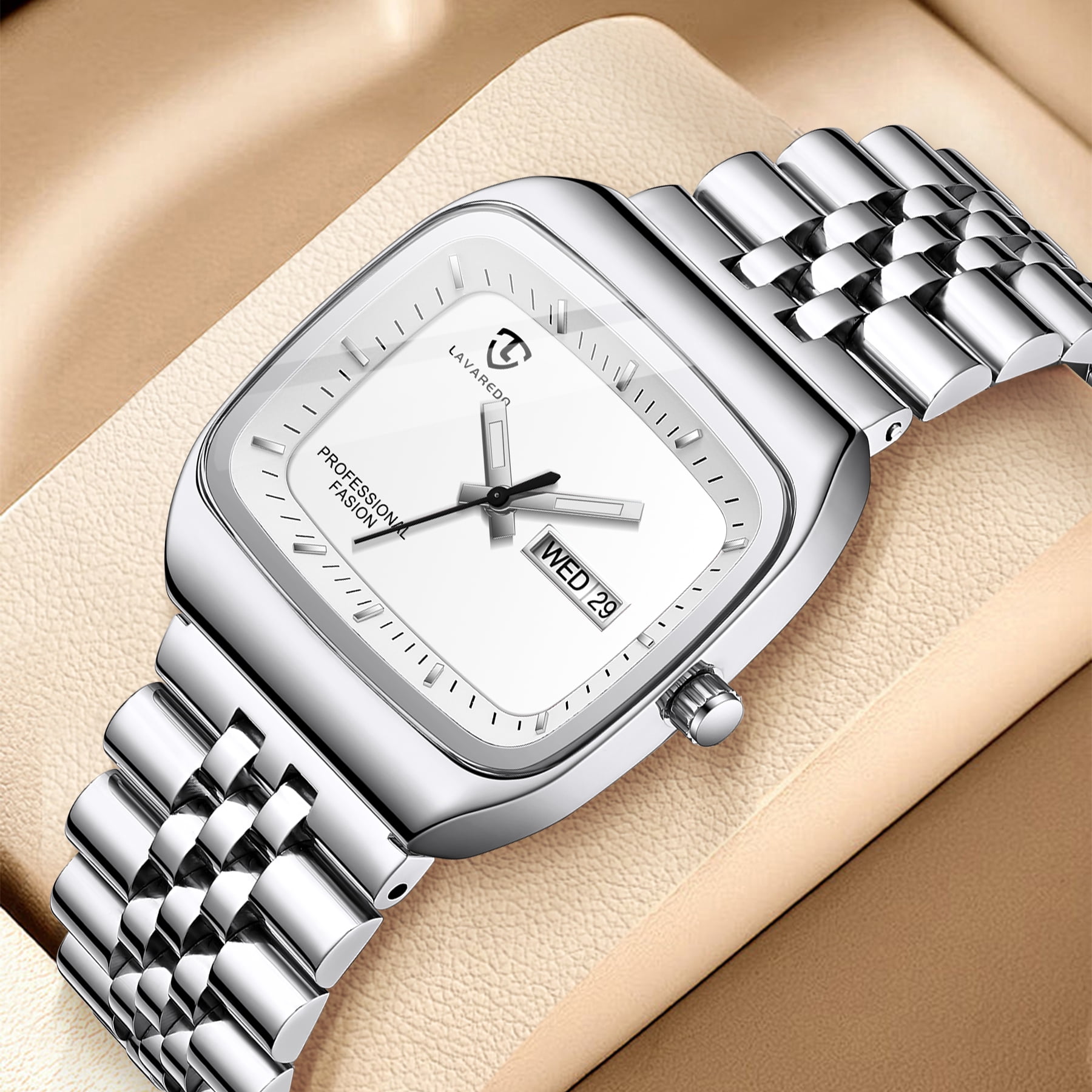 Watch for Men Luxury Casual Man Watches Waterproof Quartz Watch with Stainless Steel Strap,Rectangular Dial, Luminous Hands Birthday Gift for Men