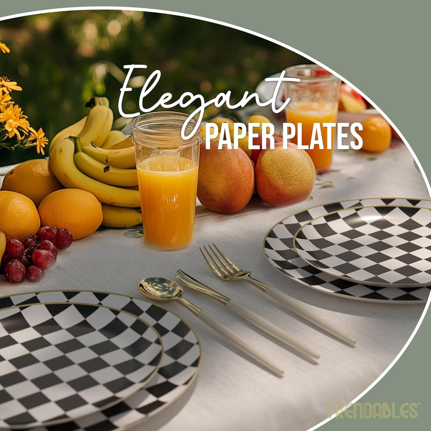 Trendables Heavy Duty Paper Plates Bulk 80 Pcs Disposable Party Plates - 40 X 8 Inch Dessert Plate & 40 X 10 Inch Paper Plate Checkered decor, black and white party decorations, race car decorations