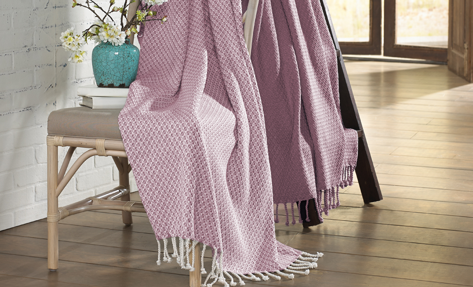 Modern Threads Picasso 100 Cotton Throw Blanket with Fringe, 50" x 60", Rose, 2 Pack