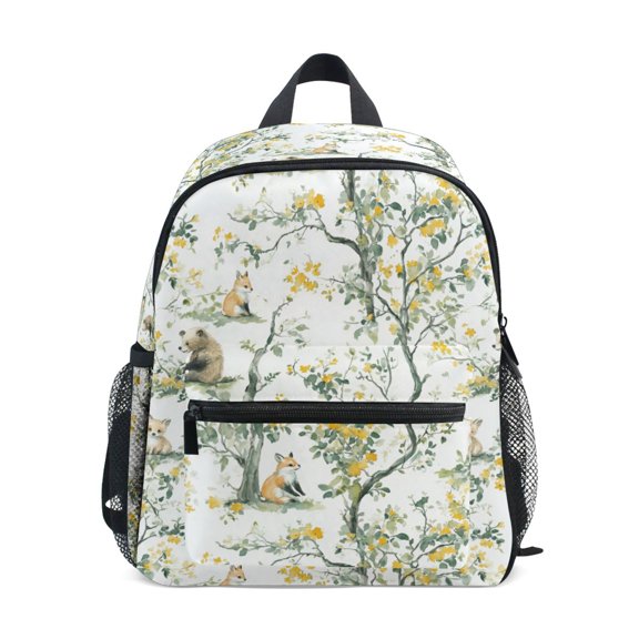 FORMRS Kids School Backpack with Front Zippered Pocket 12" Student Travel Daypack, Watercolor Forest Animals