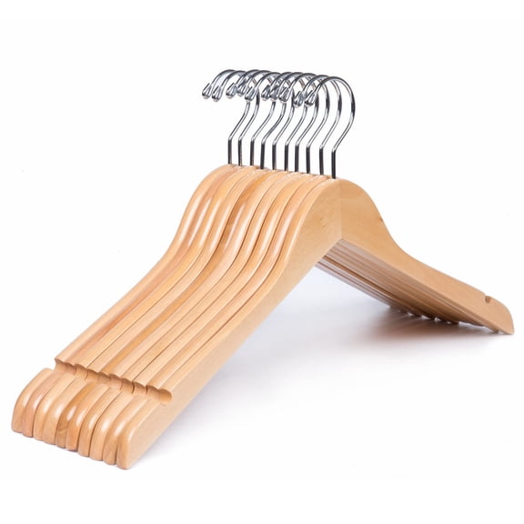 Wooden Shirt and Dress Hangers Smooth Natural Finish | Heavy Duty Wood Clothes Hangers with Non Slip Notches, Coat Hangers for Jacket, Bridal