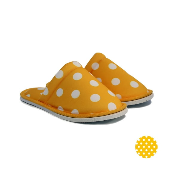 Chochili Women Polkadot Home Slippers Yellow and White Lightweight Silent Walk Size 7 to 8