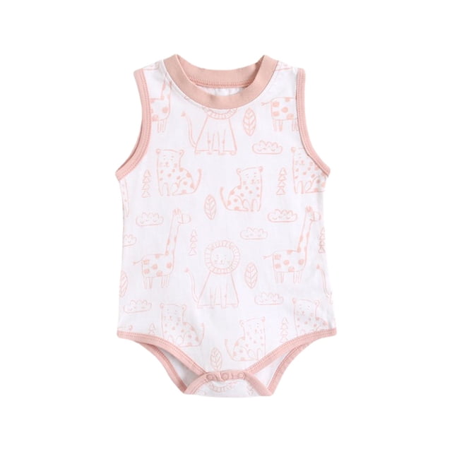 Gibobby Pañalero de algodón Ropa de verano para bebé, mono de algodón con dibujos animados para bebé recién nacido, arnés para bebé con estampado de animales,(Rosa, 6 Meses)