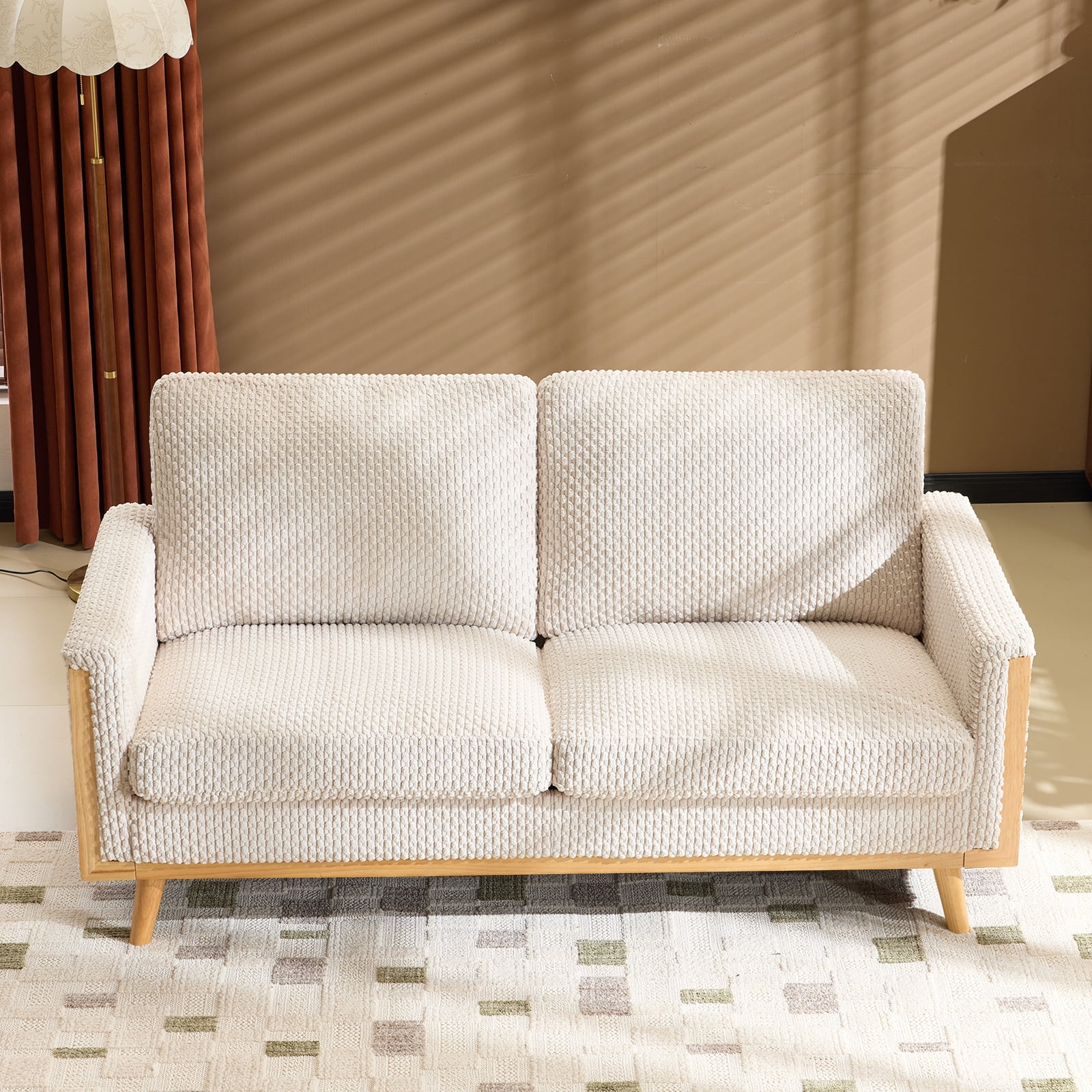 Ktaxon Corduroy Loveseat Sturdy Build, 2 Seater Sofa Solid Wood Frame, Living Room Couch Deep Seat for Small Space Apartment Home Beige