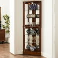 thumbnail image 2 of Walnut Curio Cabinet With Adjustable Tempered Glass Shelves, Mirrored Interior & Lights Lighted Corner In Shelves And Elements Inside, 2 of 6