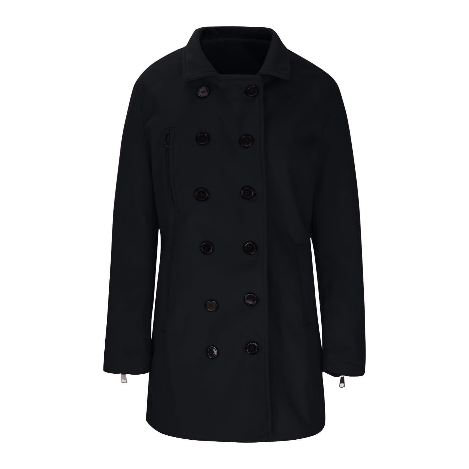 SCSAlgin Women's Pea Coat Collar Double Breasted Winter Short
