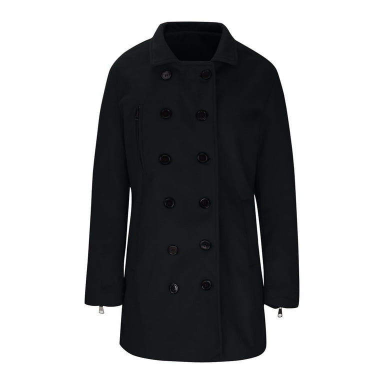 SCSAlgin Women's Pea Coat Collar Double Breasted Winter Short