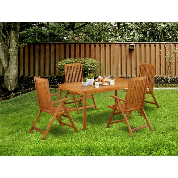 Patio Garden Dining Set - 5 Piece Acacia Wood Table & Chairs Outdoor Furniture