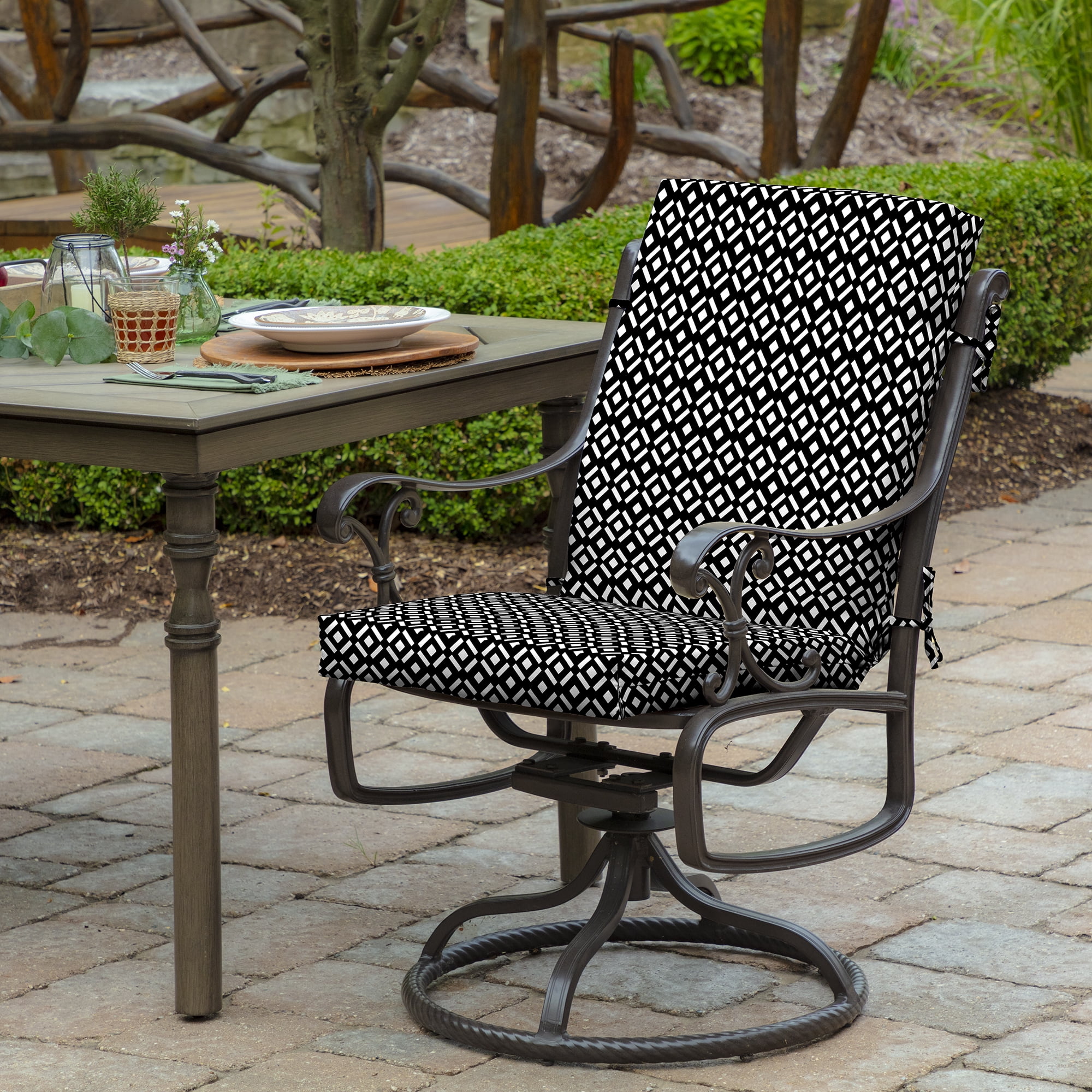 ARDEN Outdoor Dining Chair Cushion, 20 in x 20 in, Patio Cushion for Patio, Dining, or Rocking Chairs, Black Demi Tile