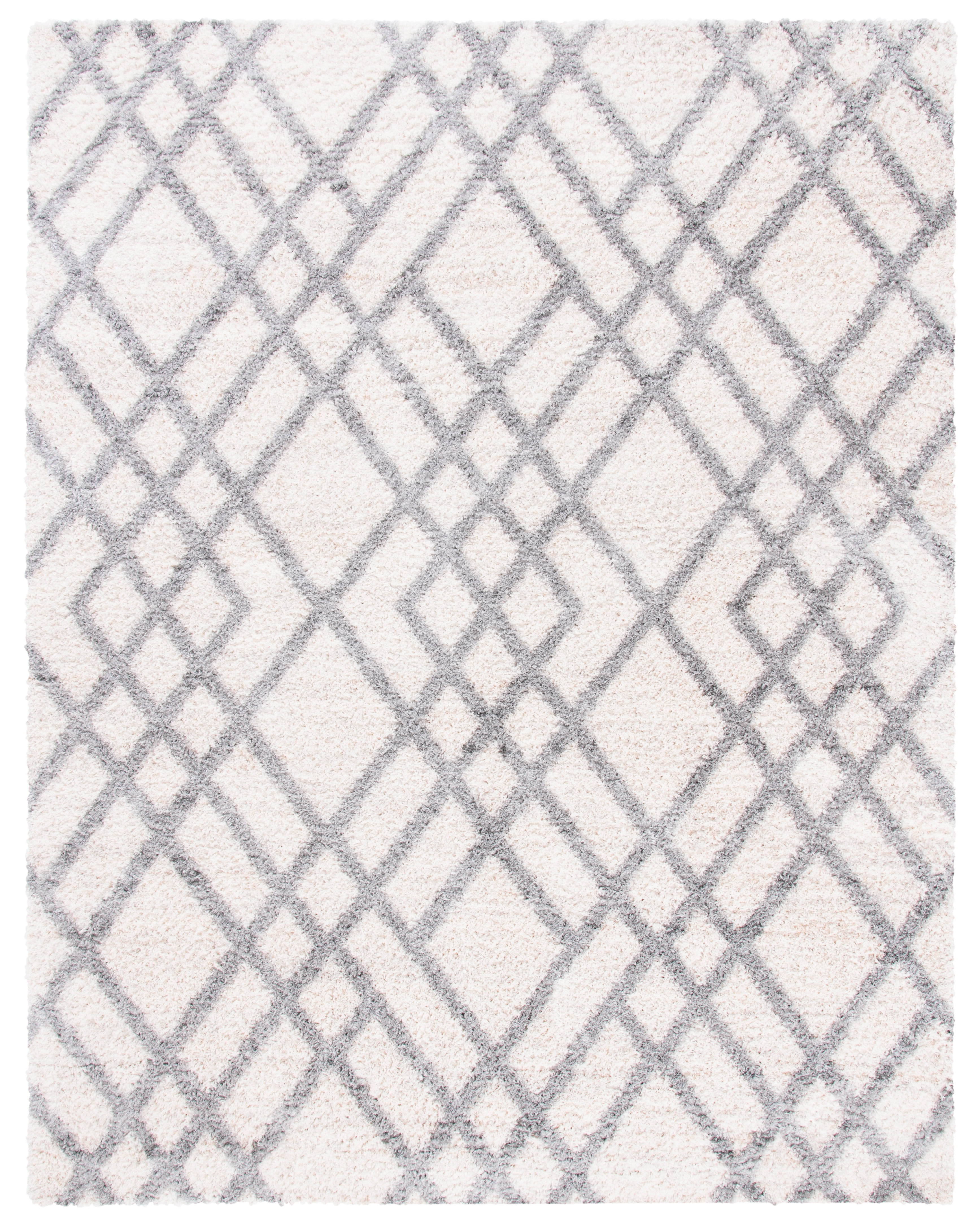 SAFAVIEH Berber Kyle Geometric Shag Area Rug, Cream/Gray, 11' x 15'