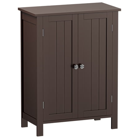 Wooden Bathroom Cabinet Storage Cupboard 3 Shelves Free Standing w/Doors Brown