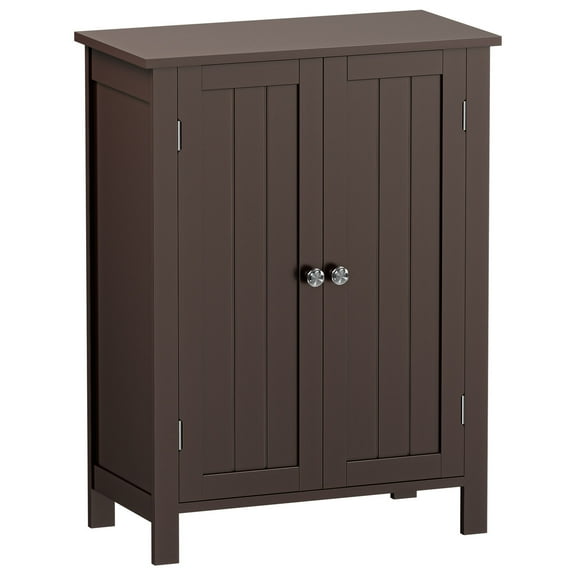 Wooden Bathroom Cabinet Storage Cupboard 3 Shelves Free Standing w/Doors Brown