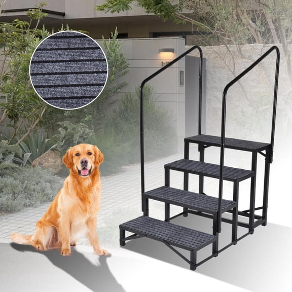 4 Steps RV Ladder, 440lbs Load Capacity Hot tub Steps with Anti-Slip Pedals, Mobile Home Stairs for Travel Trailers