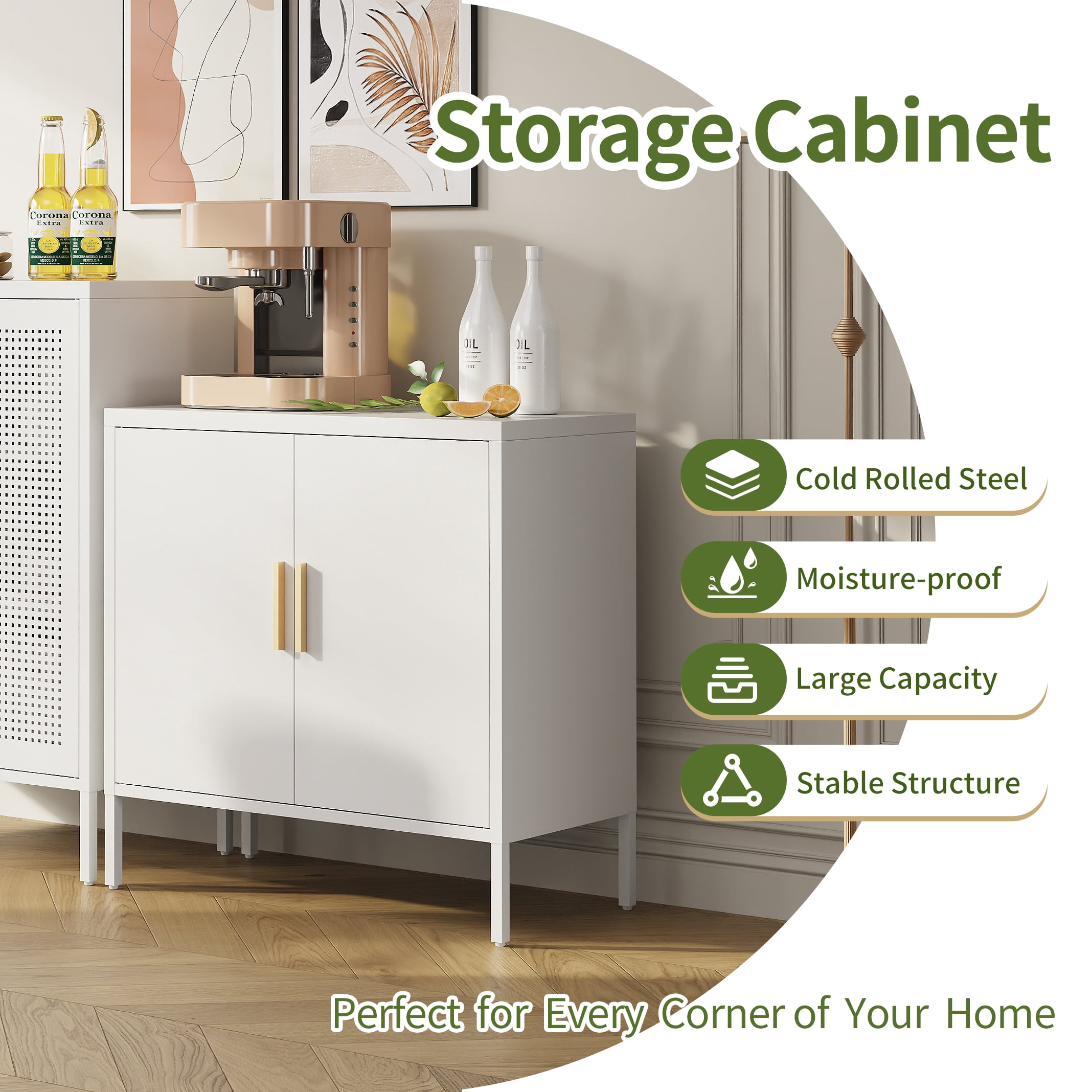 GUTALOR Metal Storage Cabinet with 2 Doors and 2 Adjustable Shelves, Steel Lockable Garage Storage Cabinet, Metal File Cabinet for Home Office School Gym, White