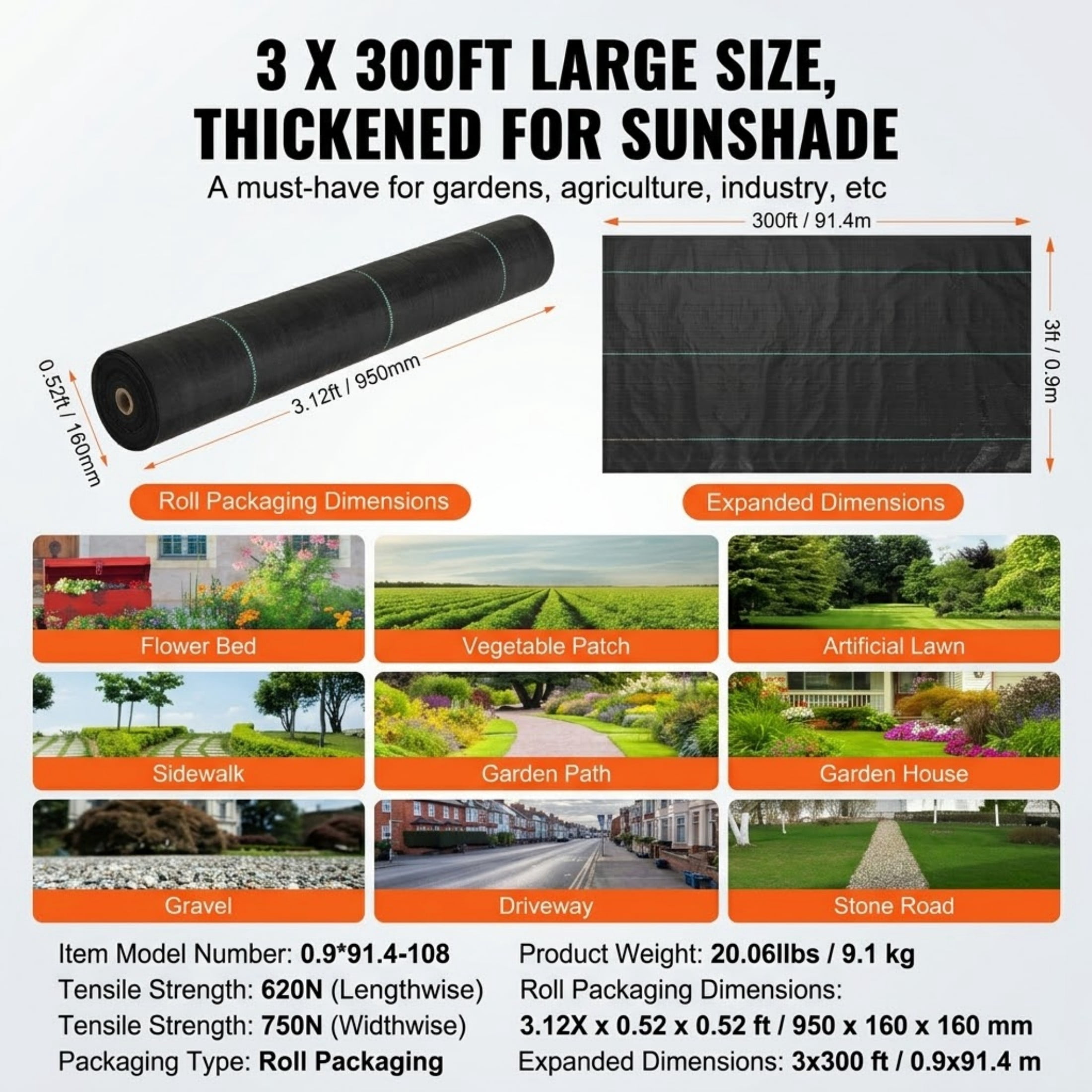 JUVOCT 3 x 300 Ft Weed Barrier Landscape Fabric, Heavy Duty Woven PP Weed Control Mat, Geotextile Ground Cover for Garden and Driveway
