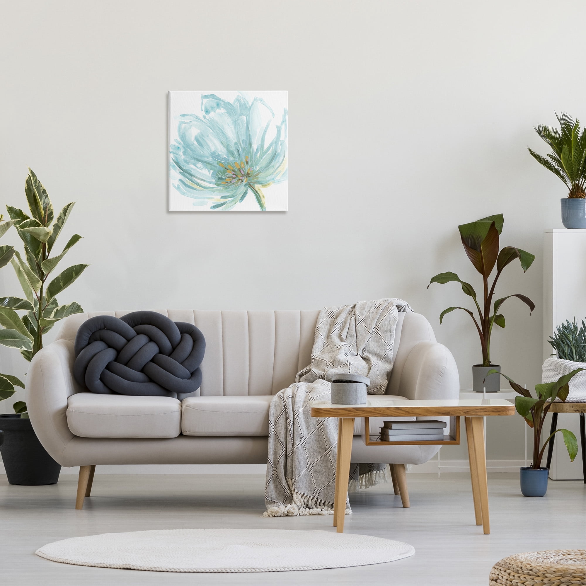 Stupell Industries Soft Blue Abstract Bloom Botanical & Floral Painting Gallery Wrapped Canvas Art Print Wall Art, 24 x 24