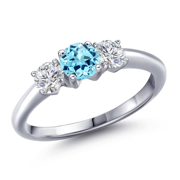Gem Stone King 925 Sterling Silver Blue Apatite and Lab Grown Diamond Engagement Ring for Women | 1.04 Cttw | Round 5MM | Gemstone Birthstone | Size 7