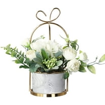 Artificial Flowers Hydrangea with Ceramic Vase Silk Chrysanthemum Mini Potted Fake Flowers Hanging Potted Plants for Wedding Home Office Decoration Pack of One (White)