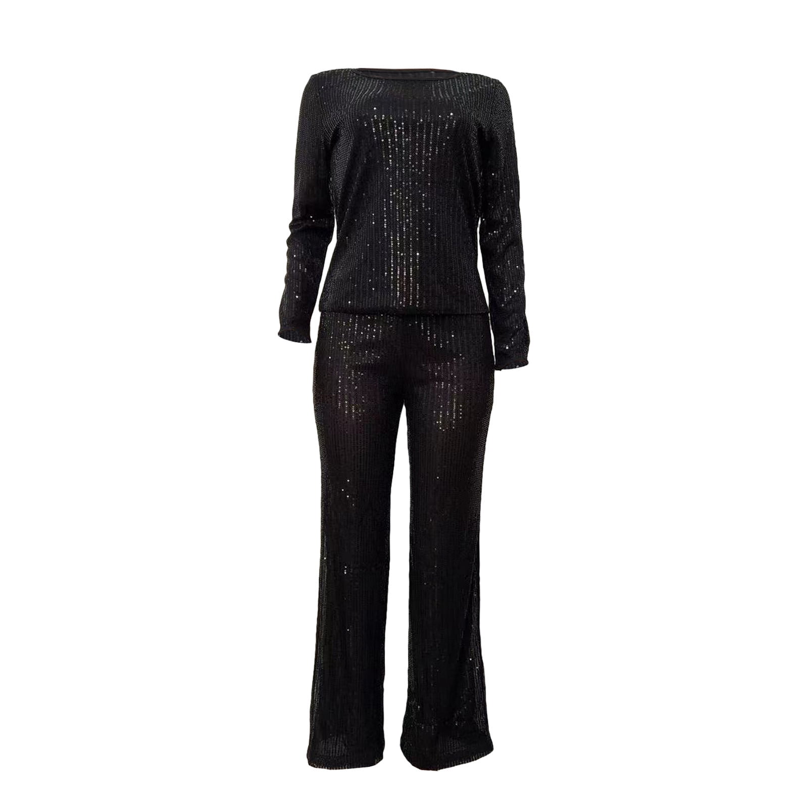 Womens Petite Lounge Sets 2 Piece Outfits Fall Linen Outfits Women 2 Piece Plus Women's Solid Color Sequin Fashion Suit Comfortable Casual Long Sleeve Pants Two-piece Set