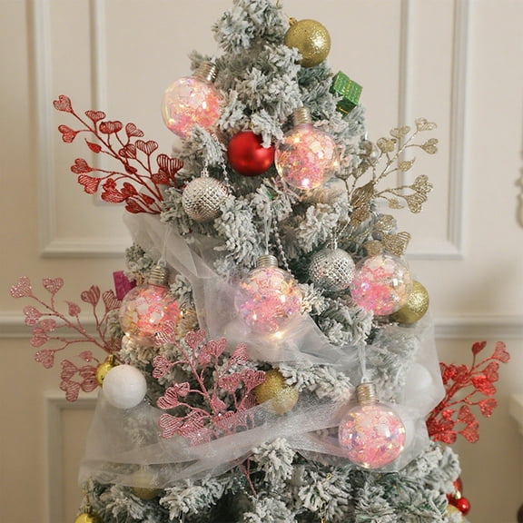 5-Piece Pink Glitter Christmas Light Bulb Ornaments for Tree and Window Holiday Decorations