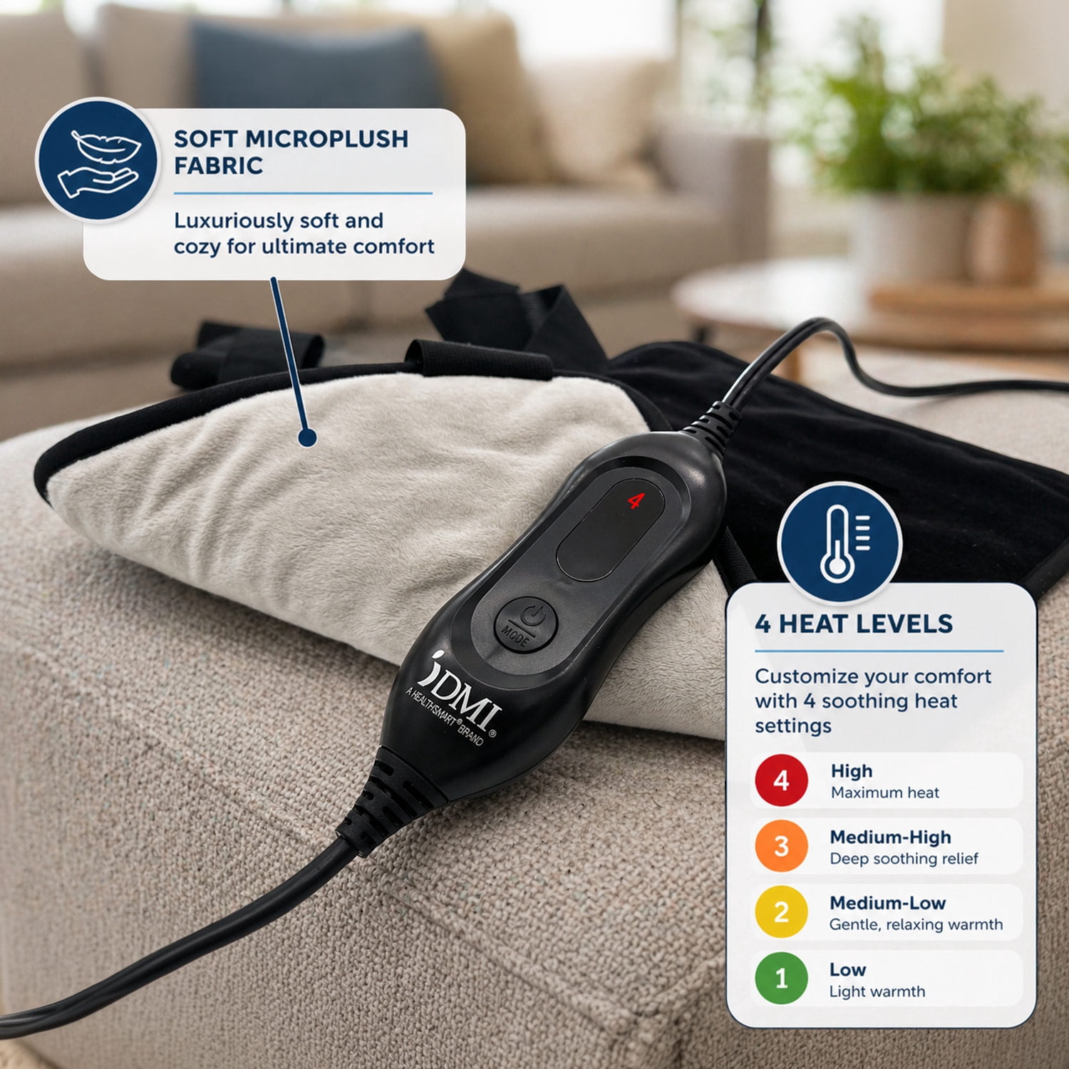 DMI All Body Heating Pad with Adjustable Straps, Full Coverage Heat Therapy Wrap for Back, Cramps, Shoulders, and Legs