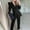 Black, variant on OKBOP Blazer Jackets for Women,Women's Solid Turn Down Collar Long Sleeve Coat Tops + Pants + Belt Trousers Suit Set