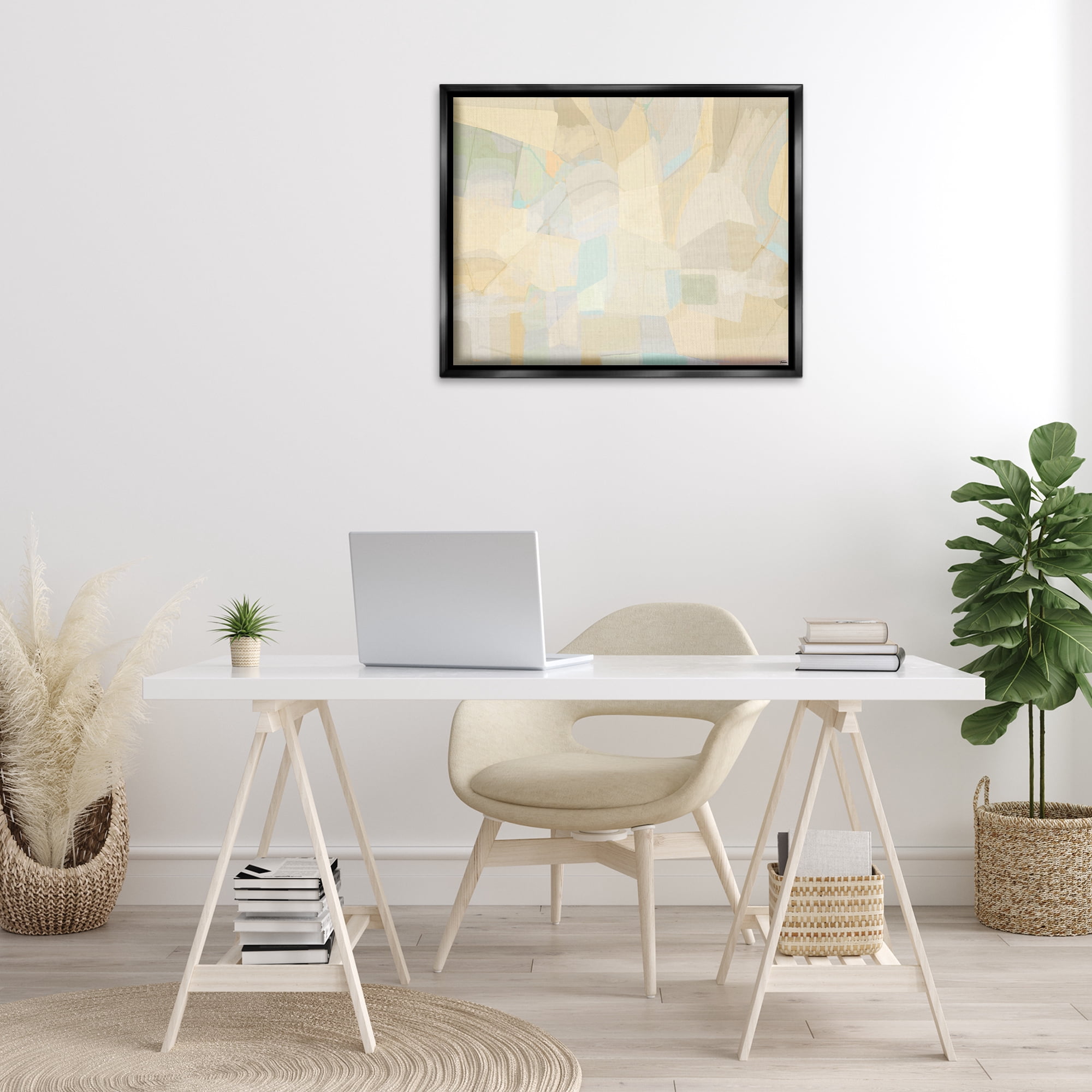 Stupell Industries Neutral Geometric Pattern Abstract Painting Black Floater Framed Canvas Art Print Wall Art, 31 x 25