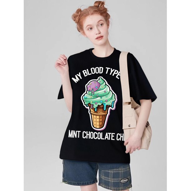 Pure T-shirtGelato Men Women sMint Chocolate Chip Ice Cream T-ShirtFather's Day, Mother's Day, New YCamisetas para mujer, lindas camisetas con estampado gráfico, de manga corta, estilo casual, para ve