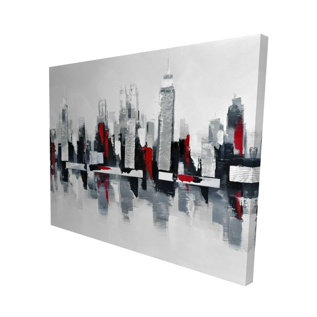 Paysage Urbain Gris et Rouge - Toile 16"x20 Pouces - Impression à la Demande