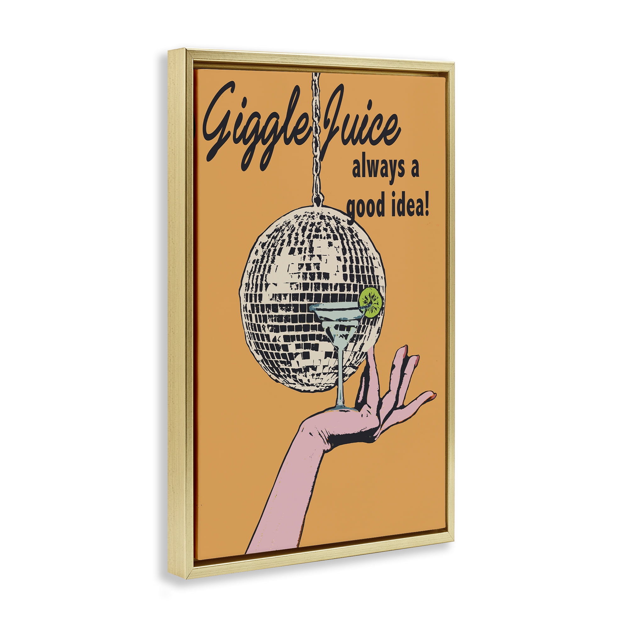 Stupell Industries Giggle Juice Cocktail Food & Beverage Painting Gold Floater Framed Canvas Art Print Wall Art, 21 x 31