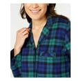 thumbnail image 3 of FAMILY PJs Sets Green Flannel Elastic Band Plaid Long Sleeve V Neck Button Up Straight leg Sleepwear  Size L, 3 of 4