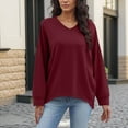 thumbnail image 4 of VBVC No Boundarie Women's V-Neck Slimming Sweatshirts,Long Sleeve Pullover Tops For Women,Ladies' Pluz Size Fit Shirts,Wine,Size XXL, 4 of 8