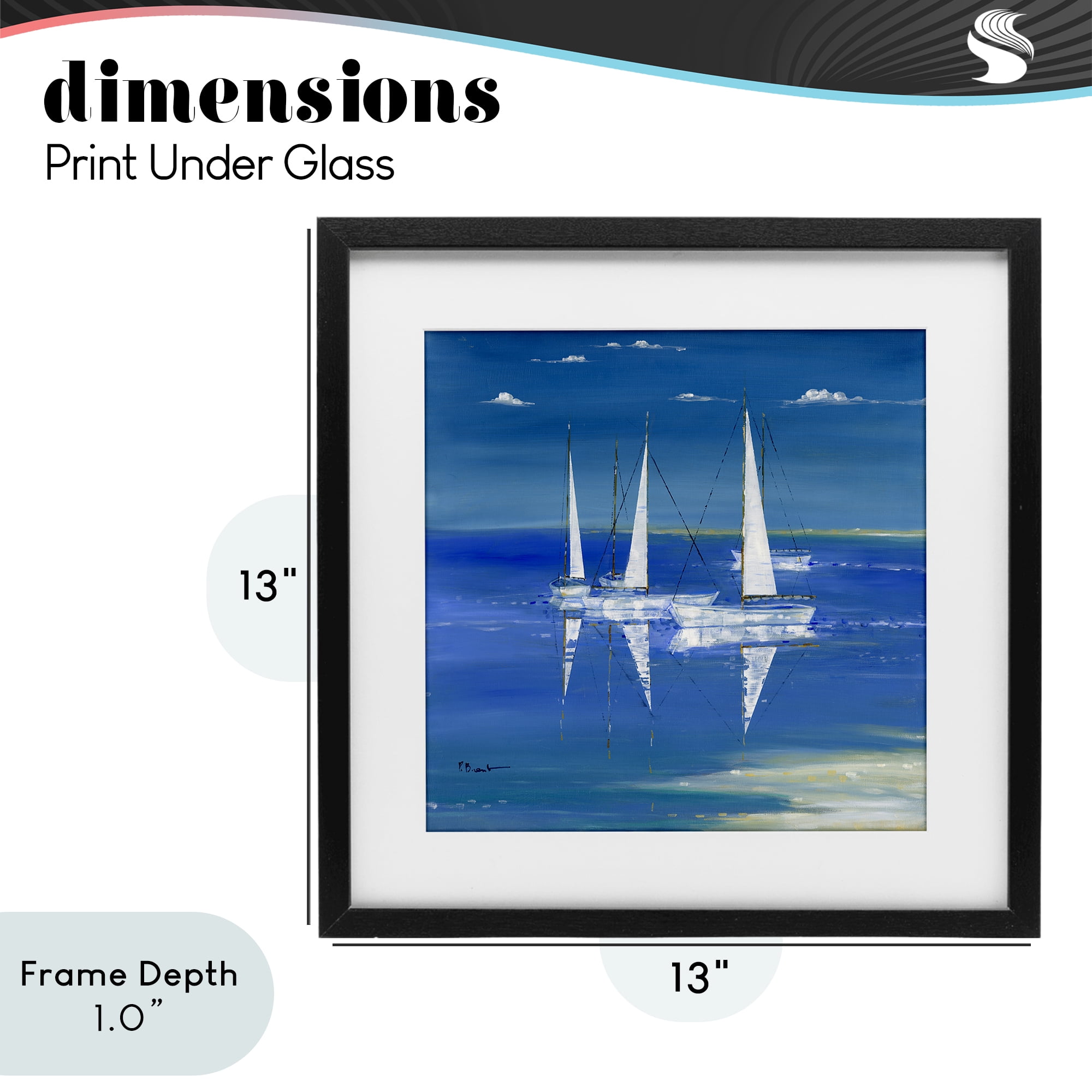 Stupell Industries Serenity Sailboats Reflected on Water Black Framed Print Under Glass, design by Paul Brent
