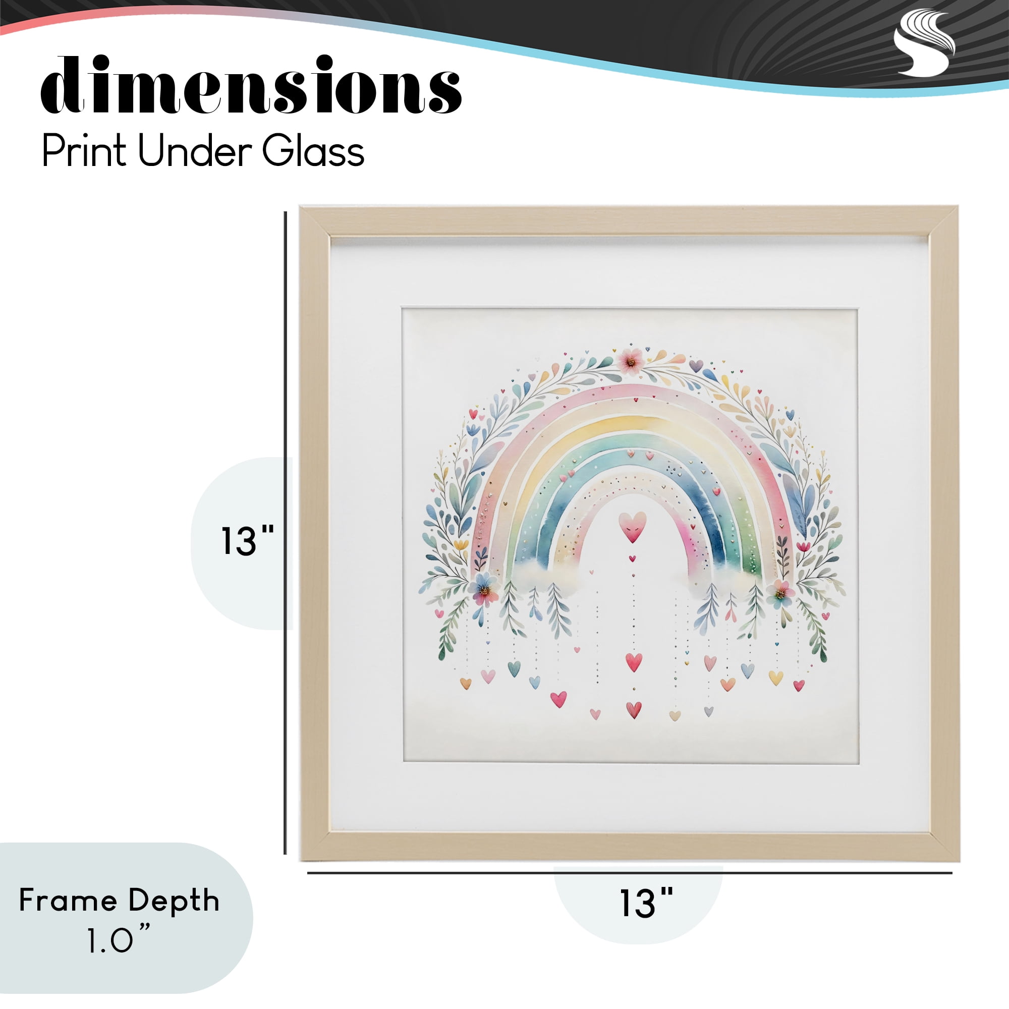 Stupell Industries Rainbow with Hanging Hearts Birch Framed Print Under Glass, design by Creative Studio