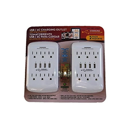 - USB/AC Charging Outlet with Surge Protection by Charging Essentials White 2 Pack