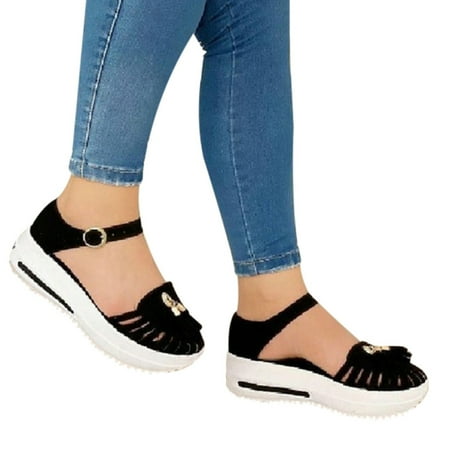 

Women s Wedge Platform Sandals Hollow Out Sandals Sports Buckle Summer Shoes 36 Black