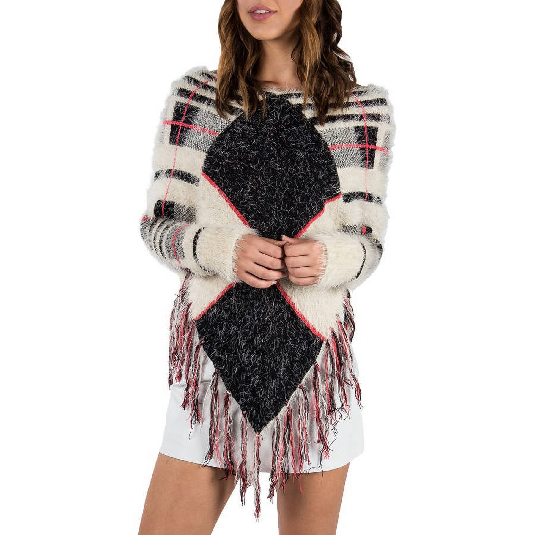 Men or Women's Modern Blend Knit Checker Poncho